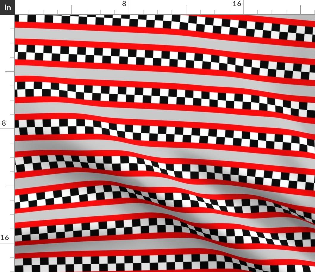 checkerboard stripe black white and red on light gray