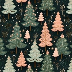 Green & Pink Christmas Trees on Forest Green