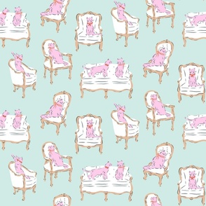 Pink Cats in Antique French Chairs 
