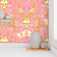 whimsigothic rococo skull moth spider damask pink large scale