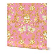 whimsigothic rococo skull moth spider damask pink large scale