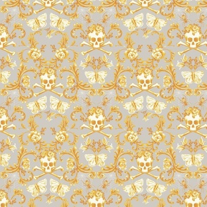 whimsigothic rococo skull moth spider damask grey small scale