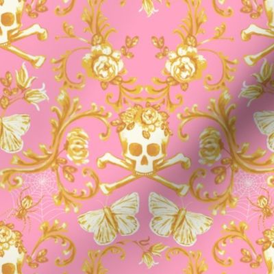 whimsigothic rococo skull moth spider damask pink small scale