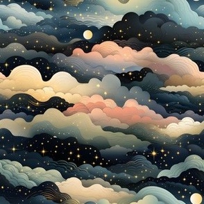 Boho Rainbow Clouds Against Night Sky