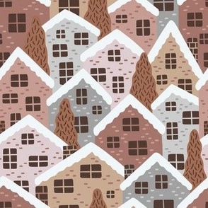 Winter village in the mountains - shades of brown and taupe