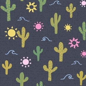 SMALL summer sun sea patterned cactus design on black