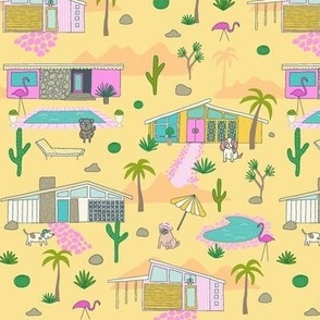 (S) palm springs dogs and mid century houses summer fun yellow SMALL
