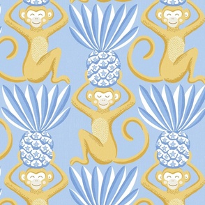 monkeys and pineapples / yellow and blue
