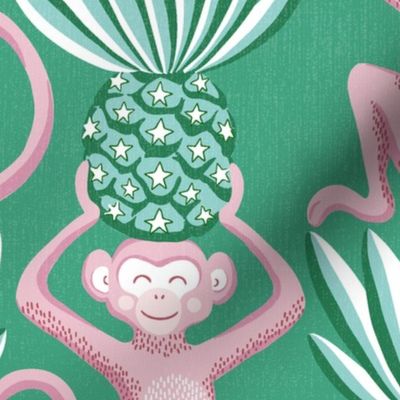 monkeys and pineapples / pink and green