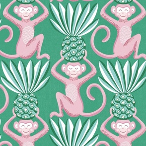 monkeys and pineapples / pink and green