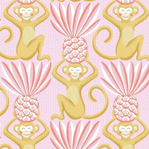 monkeys and pineapples / yellow and pink 