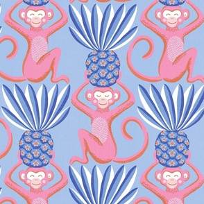 monkeys and pineapples / bright pink and blue