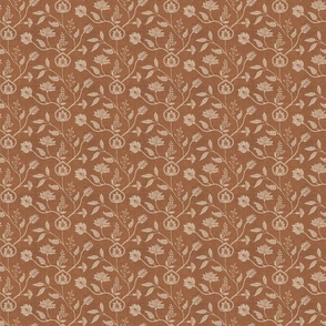 Indian block print chintz florals earth tone terracotta and cream - small scale