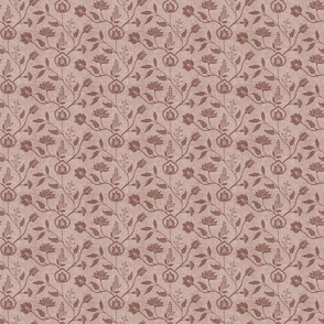 Indian block print chintz florals pink mauve monochrome - small scale