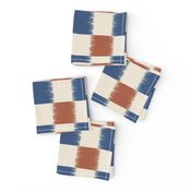 M - Checkerboard checkers boho ikat autumn cobalt blue and rusty orange