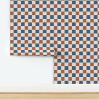 M - Checkerboard checkers boho ikat autumn cobalt blue and rusty orange