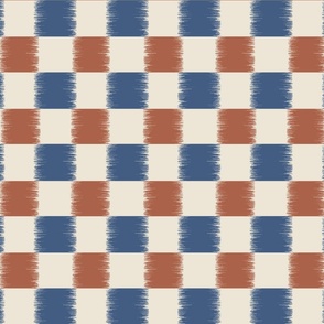 Ikat checkers checkerboard cobalt blue and rust orange - medium scale