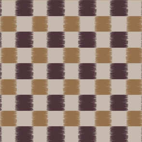Ikat checkers checkerboard mustard yellow and dark purple - medium scale