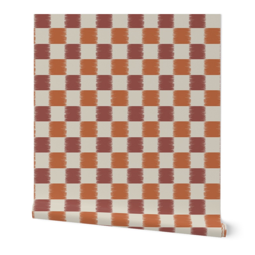 M - Checkerboard checkers boho ikat autumn warm red and orange