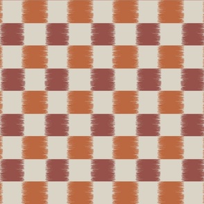 Ikat checkers checkerboard marsala red and burnt orange - medium scale