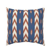 M - Ikat chevron stripes with fall leaves warm orange and cobalt blue