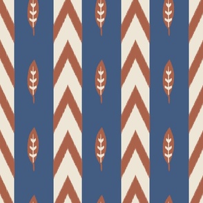 Ikat chevron stripes orange and blue red on cream - medium scale