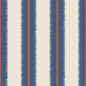 Ikat vertical stripes blue, cream and orange - medium scale