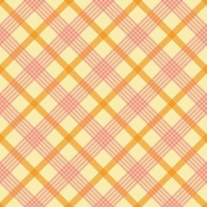 Pink on Yellow Diagonal Plaid - Medium Scale