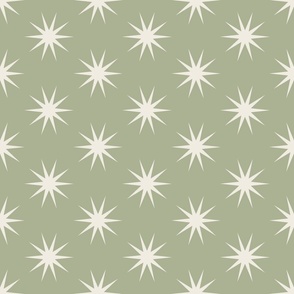 medium scale // stars - creamy white_ light sage green 02 - simple geometric