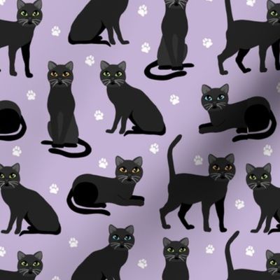 Black Cats and Paws Purple