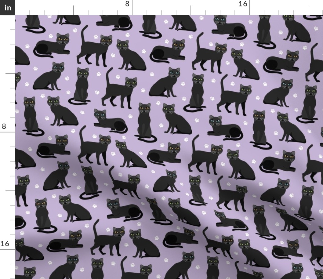 Black Cats and Paws Purple