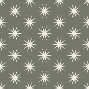 medium scale // stars - creamy white_ limed ash green 02 - simple geometric