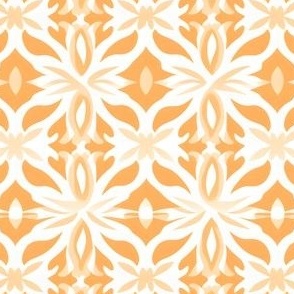 White Abstract Flowers on Orange