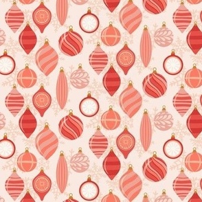 Red and Pink Christmas Bauble Ornaments on blush pink