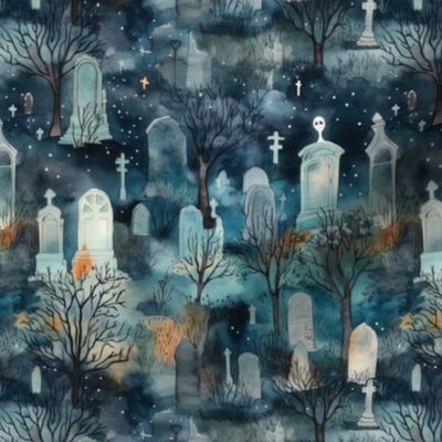 Mini Haunted Graveyard and Night Mist Blue Moonlight with Ghosts