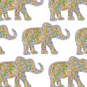 Lucky Brushstroke Elephant White - Large Scale