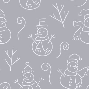 Minimal hand drawn line snowmen - gray