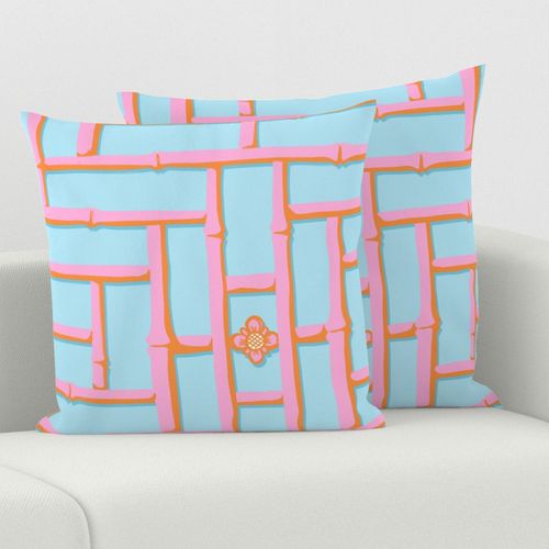 bamboo trellis - pink and turquoise - large