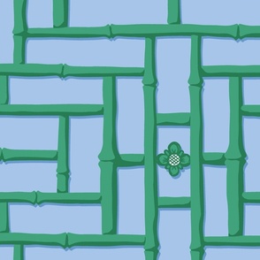 bamboo trellis / green on blue