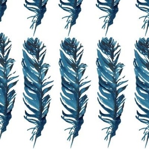 Feather Stripes, Indigo Blue, Monochromatic, nature, birds, Large print