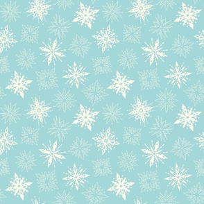 (M) Pastel Snowflakes Winter Christmas Aqua Turquoise and Cream 