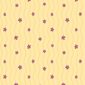 Hand Drawn Floral Waves in Yellow, Mauve - Large Scale