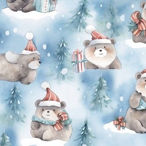 Watercolor Holiday Bears (Large Scale)