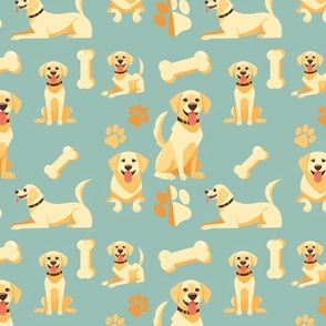 Labradors cute dog fabric for dog lovers on mint green, orange puppy