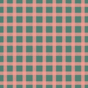 1” rpt- Shell Pink on Stem Green Checkered Gingham