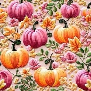 Embroidered Pink Orange Pumpkins (Small Scale)