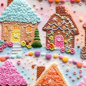 Embroidered Gingerbread Houses (Medium Scale)