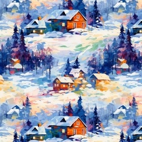 Impressionist Winter Cabins (Small Scale)