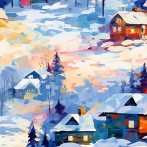 Impressionist Winter Cabins (Large Scale)