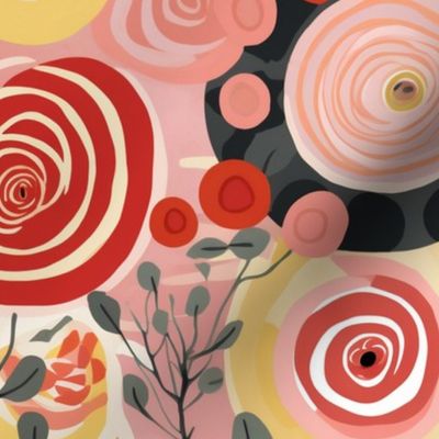 Geometric Roses in Pink and Red and Yellow a la Hilma af Klint